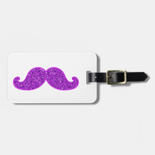 Flickaktigt roligt retro mustaschlilaglitter bagagebricka