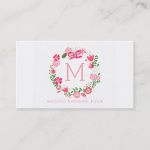 Flickaktigt rosa blom- kranpersonligMonogram Visitkort