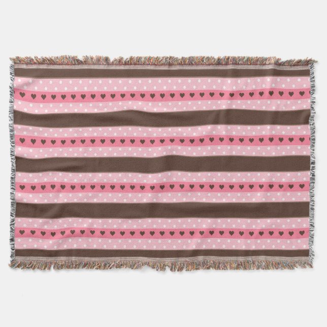 Flickaktigt rosa- & bruntrandar och polka mysfilt (Framsidan)