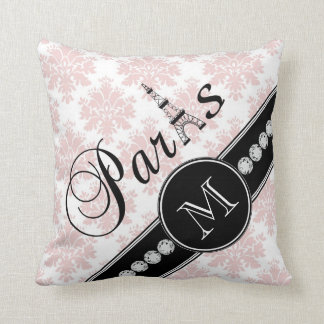 Flickaktigt rosa damastsvartParis Monogram Kudde
