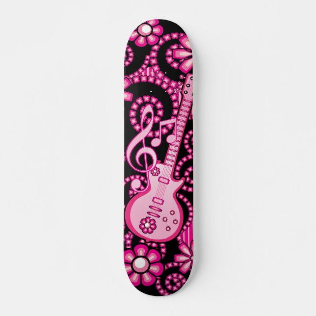 Flickaktigt rosa gitarr mini skateboard bräda 18,7 cm (Framsida)