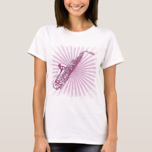 Flickaktigt rosa Grungesaxofon T-shirt