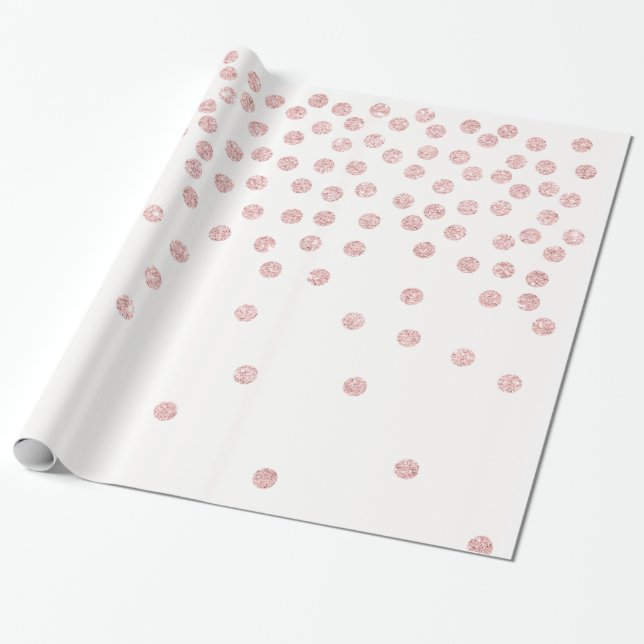 flickaktigt rosa guld- glitterkonfettipolka dots presentpapper (Utrullad)