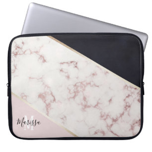 Flickaktigt rosa guld- marmorabstraktMonogram Laptop Fodral