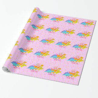 Flickaktigt rosa gulliga Dinosaurs med Presentpapper