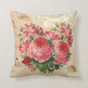Flickaktigt rosa hjärtaCollage för vintage Kudde