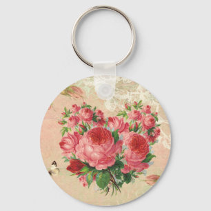 Flickaktigt rosa hjärtaCollage för vintage Nyckelring