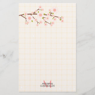 Flickaktigt rosa körsbärsröd blommarpersonlig brevpapper