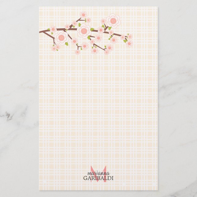 Flickaktigt rosa körsbärsröd blommarpersonlig brevpapper (Framsida)