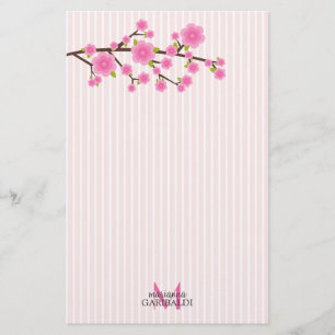 Flickaktigt rosa körsbärsröd blommarpersonlig brevpapper