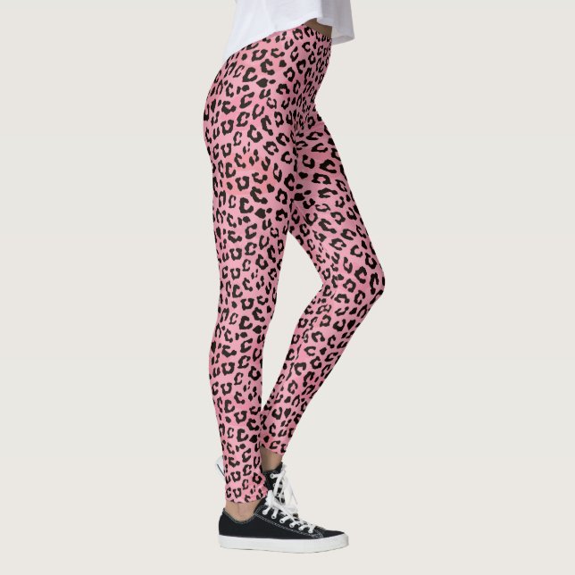 Flickaktigt rosa Leopardfläcktryck Leggings (Höger)