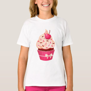 Flickaktigt rosa muffin med stänk och körsbäret tröja