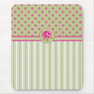 Flickaktigt rosa- och gröntblommigt Mousepad Musmatta