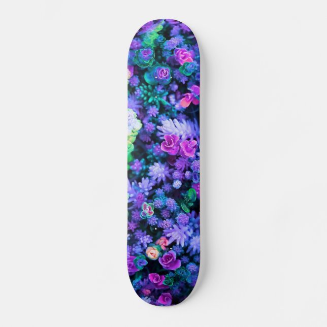 Flickaktigt rosa och purpurfärgade blom- mini skateboard bräda 18,5 cm (Framsida)
