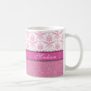 Flickaktigt rosa- och vitdamast, rosa blänker nam kaffemugg