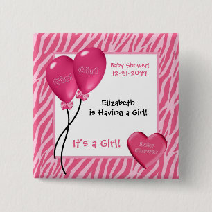 Flickaktigt rosa zebra tryckflickababy shower knapp