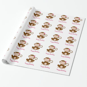 Flickaktigt rosaapafödelsedag presentpapper