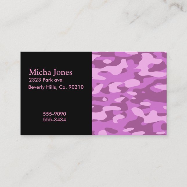 Flickaktigt rosakamouflage visitkort (Framsida)