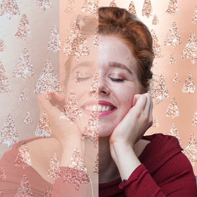 Flickaktigt Sparkly rodnad för julgranrosa rosguld Helgkort (Christmas Trees Pink Rose Gold Blush Girly Sparkly Holiday Card)