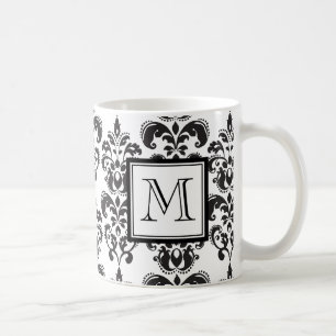 FLICKAKTIGT SVART DAMASTAST MÖNSTER 2 DITT KAFFEMUGG