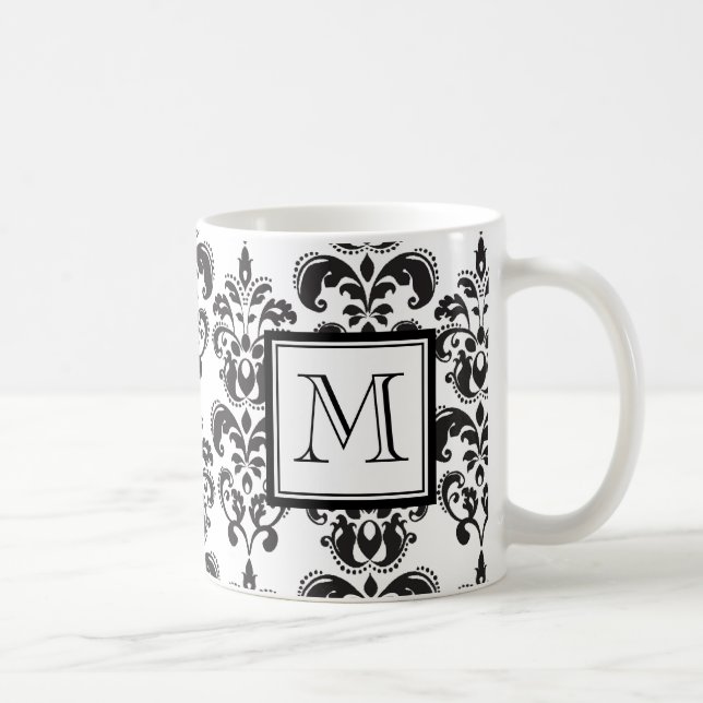 FLICKAKTIGT SVART DAMASTAST MÖNSTER 2 DITT KAFFEMUGG (Höger)