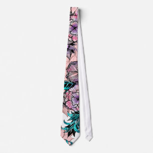 Flickaktigt vattenfärg och rosa guld- blom- slips