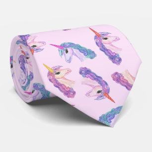 Flickaktigt vattenfärgUnicornsmönster i rosa lil Slips