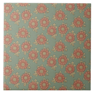 Flickaktigt vintagejapanblommigt kakelplatta