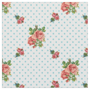 Flickaktigt vintagerosa ros- och blåttpolka dots tyg