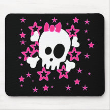 Flickaktigt White Skull Tecknad Black Mousepad