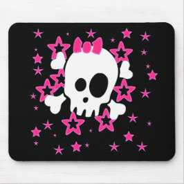 Flickaktigt White Skull Tecknad Black Mousepad Musmatta