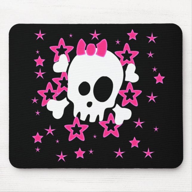 Flickaktigt White Skull Tecknad Black Mousepad Musmatta (Framsidan)