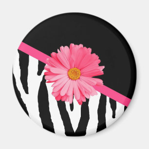 Flickaktigt zebra mönstrad gullig rosa daisy med magnet