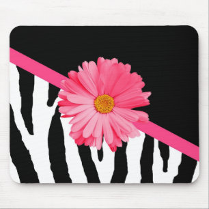 Flickaktigt zebra mönstrad gullig rosa daisy med musmatta