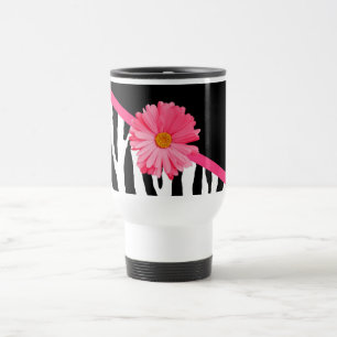 Flickaktigt zebra mönstrad gullig rosa daisy med resemugg