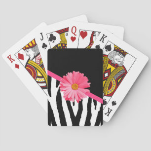 Flickaktigt zebra mönstrad gullig rosa daisy med spel kort