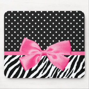 Flickaktigt zebra tryckpolka dots och gulligt rosa musmatta