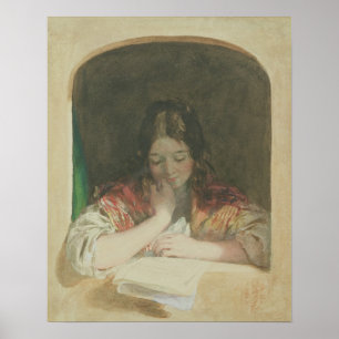 Flickaläsning på ett fönster, 19th århundrade poster