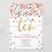 Flickan 10:e födelsedagen Hearts Confetti Rainbow