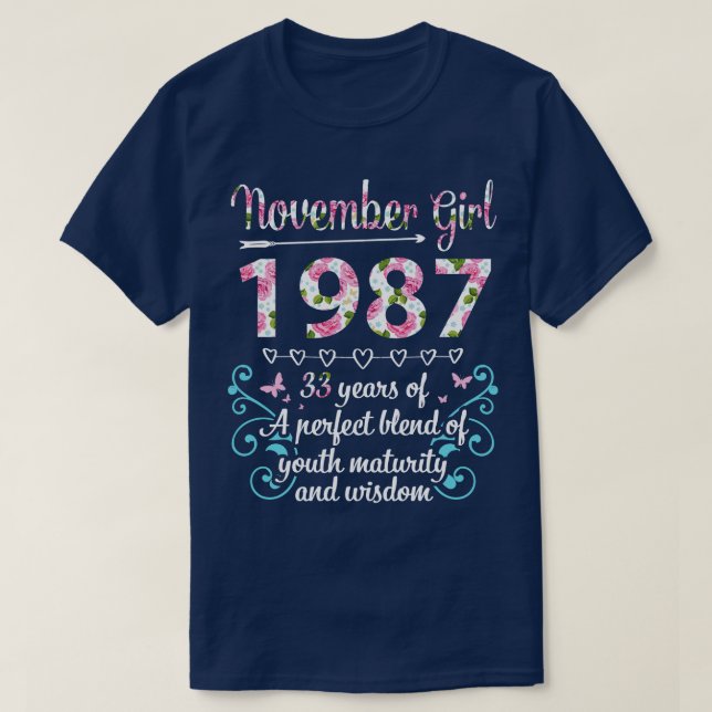 Flickan 1987 Lycklig, 33 år av tallrik T Shirt (Design framsida)
