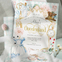Flickan 1:a födelsedag Alice's Onederland Tea part Inbjudningar