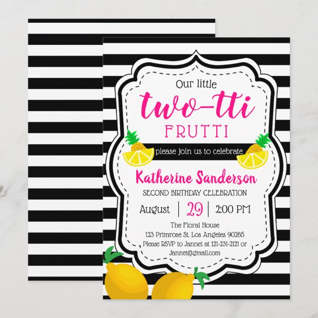 Flickan 2:a födelsedag 2:a födelsedag 2:a svepte T Inbjudningar (Fram/baksida)