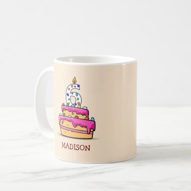 Flickan 6e födelsedag, 6 på Sweet Rosa Cake Kaffemugg (Framsida vänster)