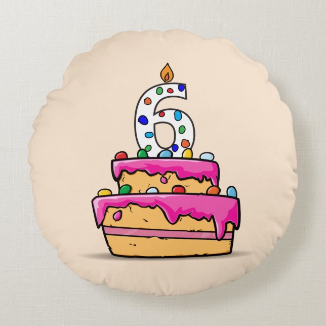 Flickan 6e födelsedag, 6 på Sweet Rosa Cake Rund Kudde (Framsidan)