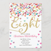 Flickan 8:e födelsedagen Hearts Confetti Rainbow G