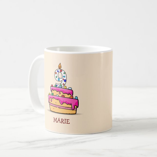 Flickan 9:e födelsedagen, 9:e på Sweet Rosa Cake Kaffemugg (Framsida vänster)