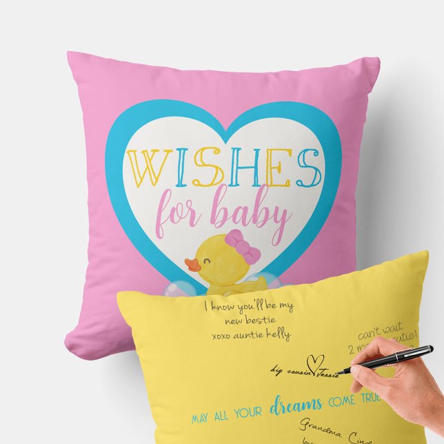 Flickan Anka Önskemål för Baby autograf Signing Pi Kudde (Girl Rubber Duck Baby Shower Wishes for Baby Keepsake Autograph Pillow)