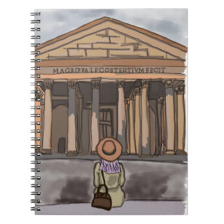 Flickan är sitta framsida av Pantheon i Rom. Anteckningsbok