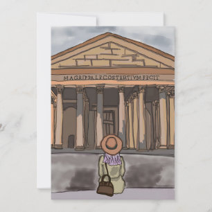 Flickan är sitta framsida av Pantheon i Rom. Inbjudningar