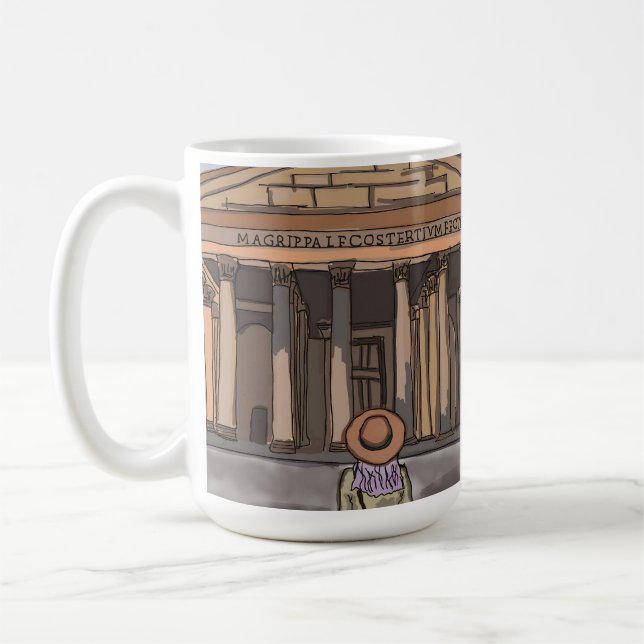 Flickan är sitta framsida av Pantheon i Rom. Kaffemugg (Vänster)